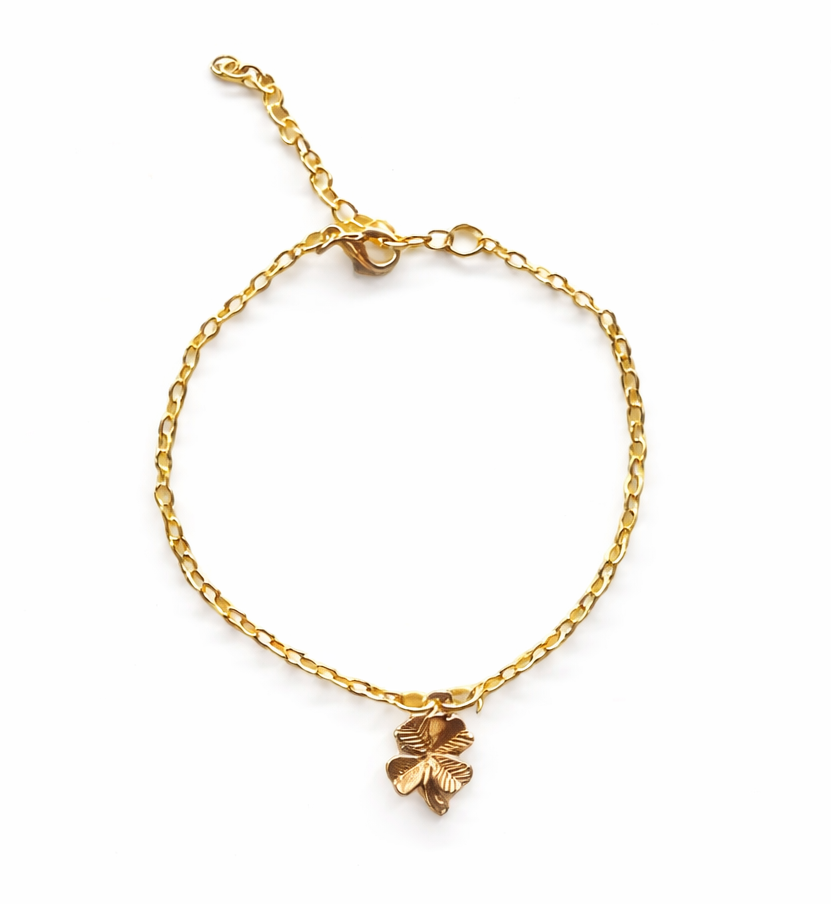 Gold 4 Leaf Clover Charm Bracelet