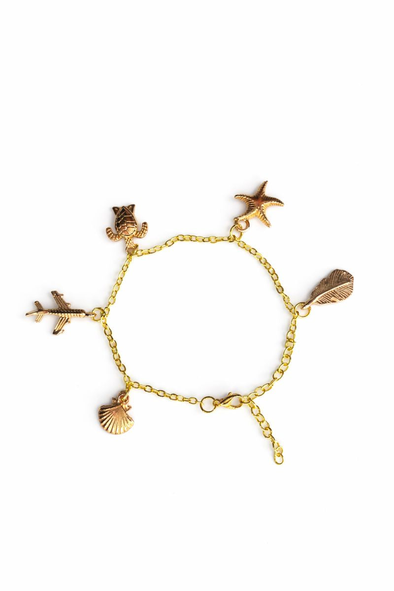 Gold Summer Themed Charm Bracelet